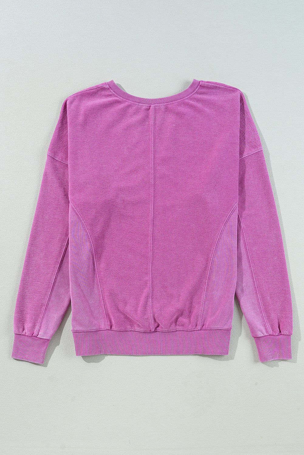 Bright Pink Solid Colour Notched Neck Drop Shoulder Sweatshirt Beagle Boutique Fashion Outlet