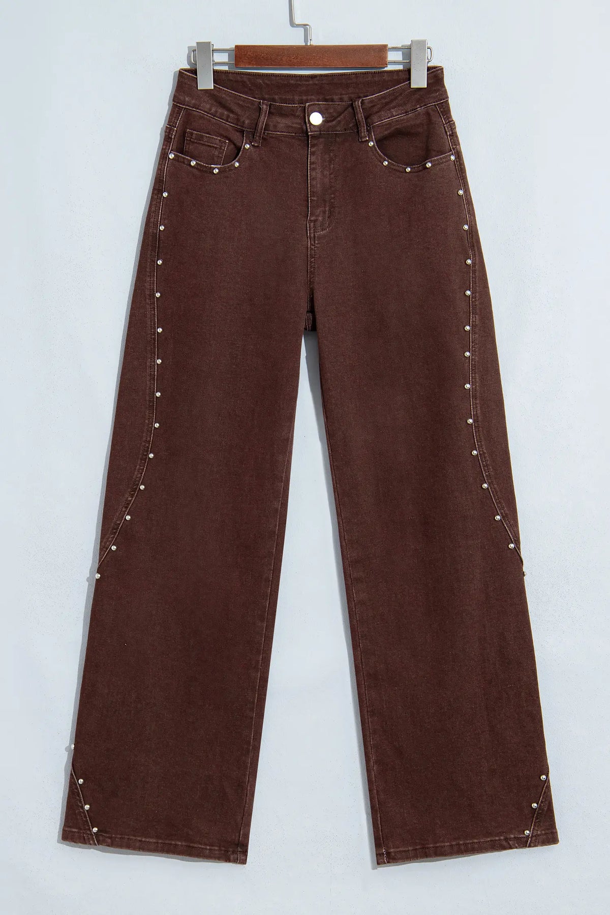 Side Seam Rivet Detail Ankle Length Casual Jeans – Coffee