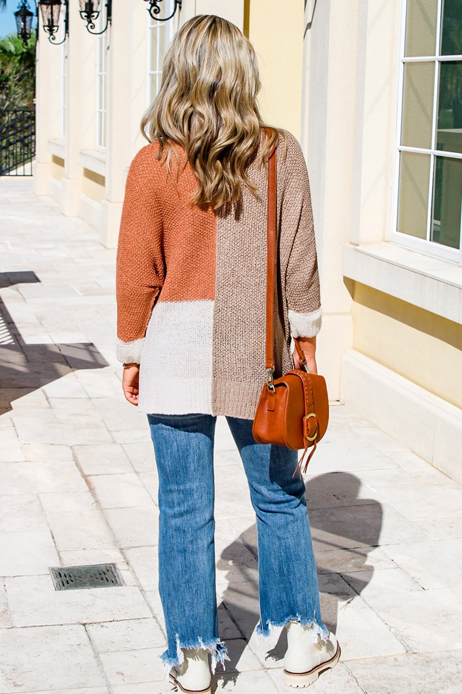 Colour Block Knit V-Neck Sweater - eAura