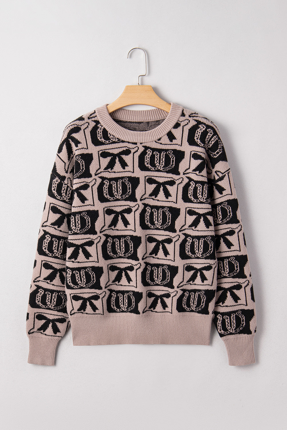 Bows & Horseshoes Pattern Western Fashion Print Sweater eAura