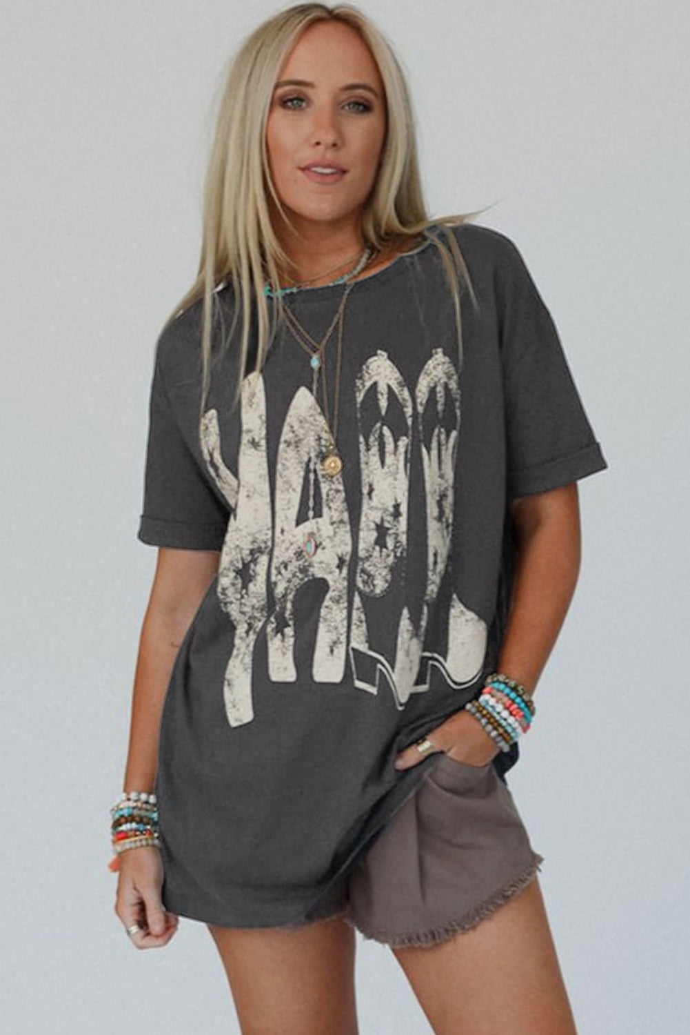 Carbon Grey Vintage Yall Cowboy Boots Graphic Tee eAura