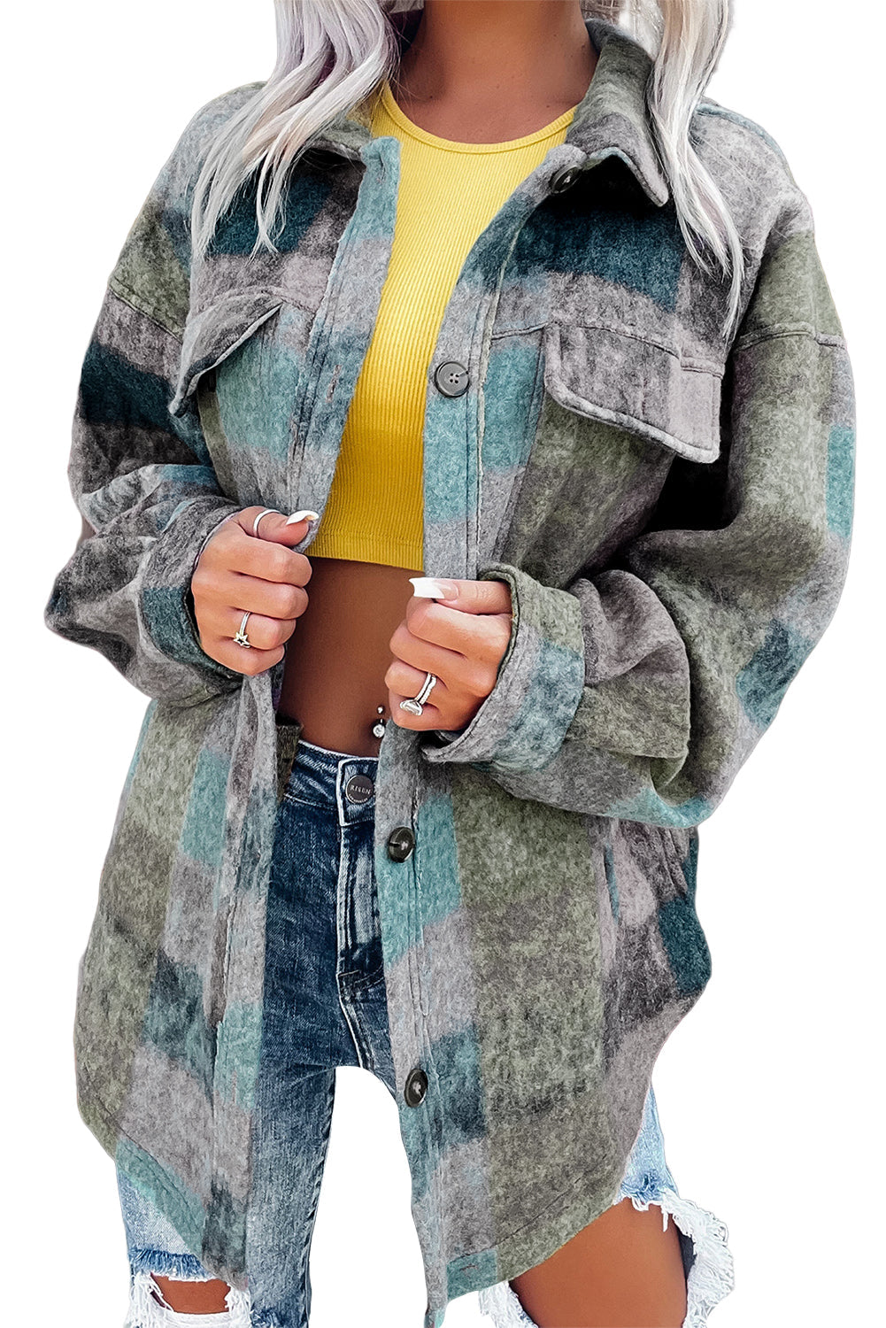 MultiColour Brushed Plaid Pocketed Oversize Shacket eAura