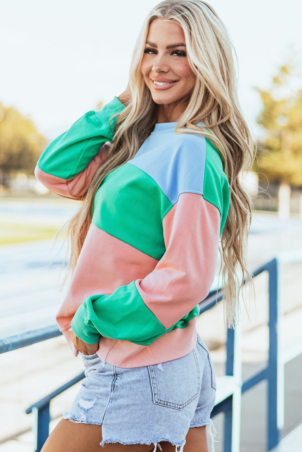 Blossom Colourblock Patchwork Drop Shoulder Sweatshirt eAura
