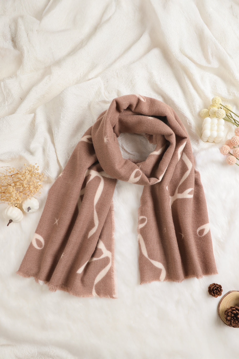 Bow Print Raw Edge Lightweight Scarf Shewin