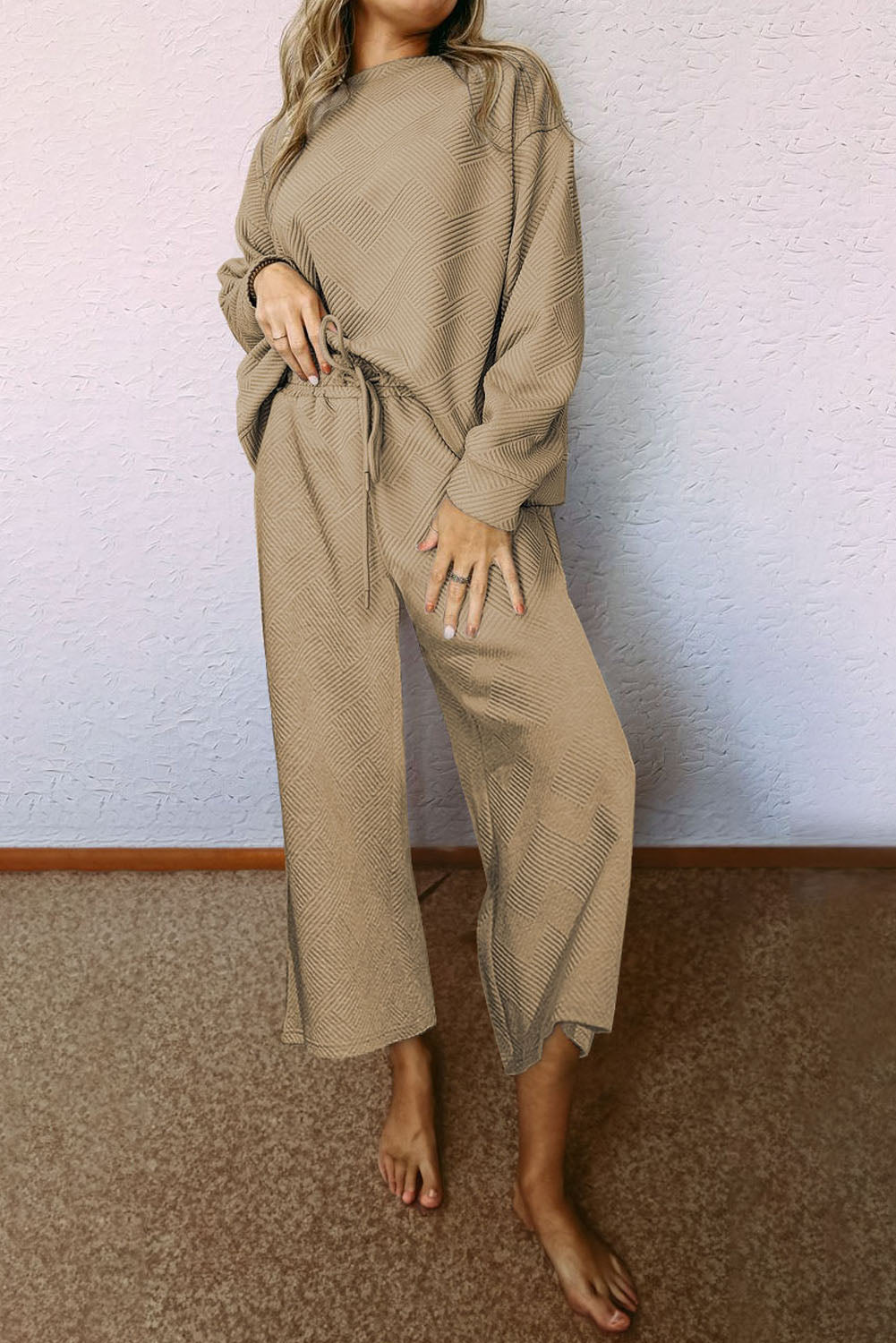 Red Dahlia Ultra Loose Textured 2pcs Slouchy Outfit eAura