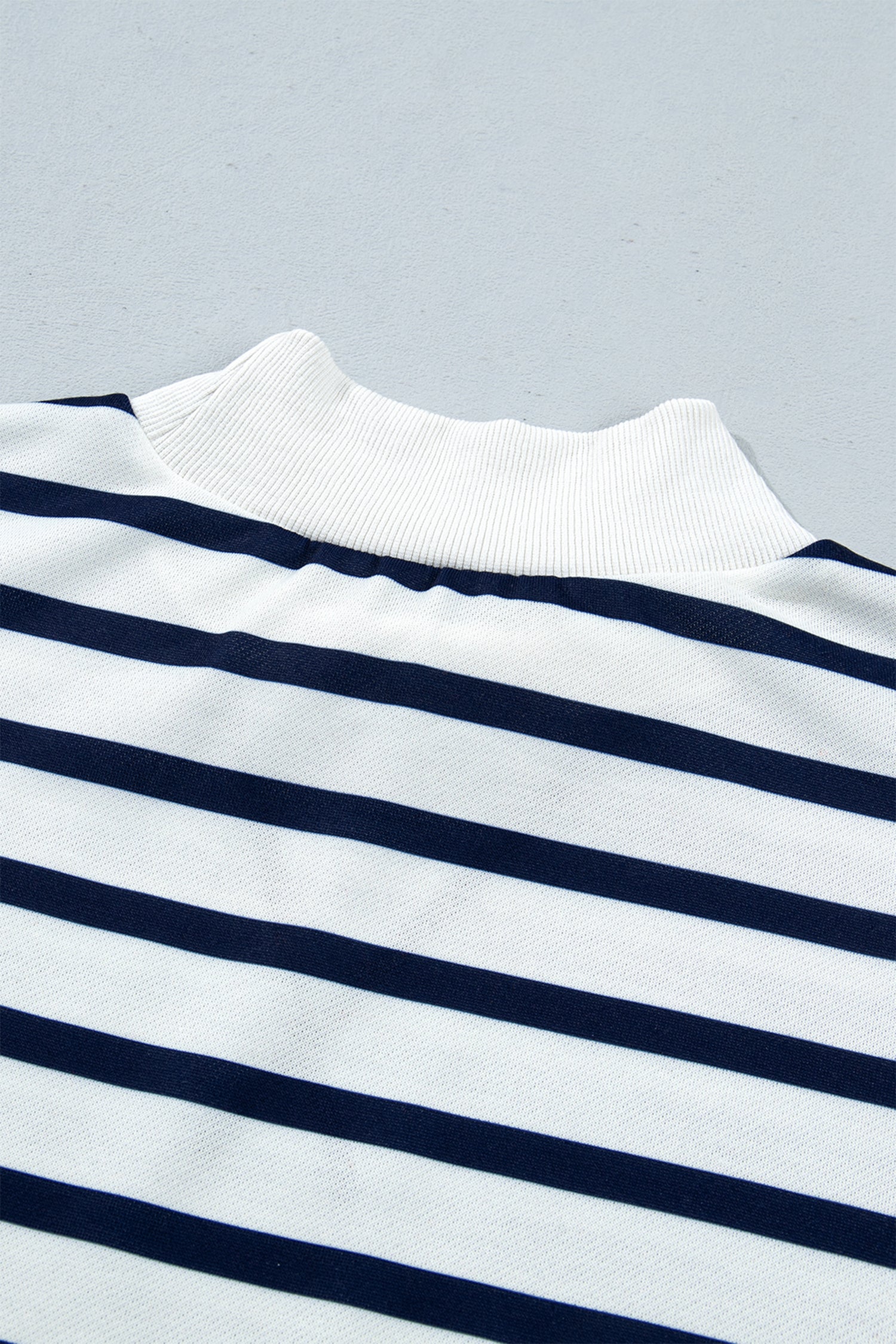 Striped Stand Neck Long Sleeve Ribbed Cuff Hem Sweatshirt – Blue Stripe