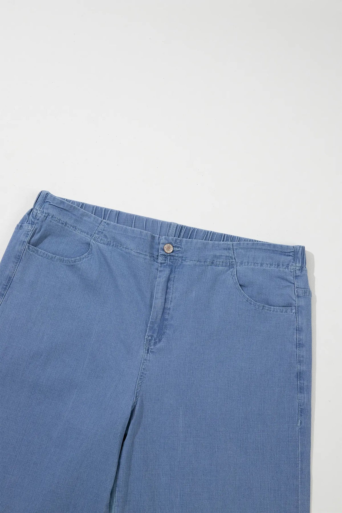 Ruffle Hem Wide Leg Full Length Plus Size Jeans – Light Blue