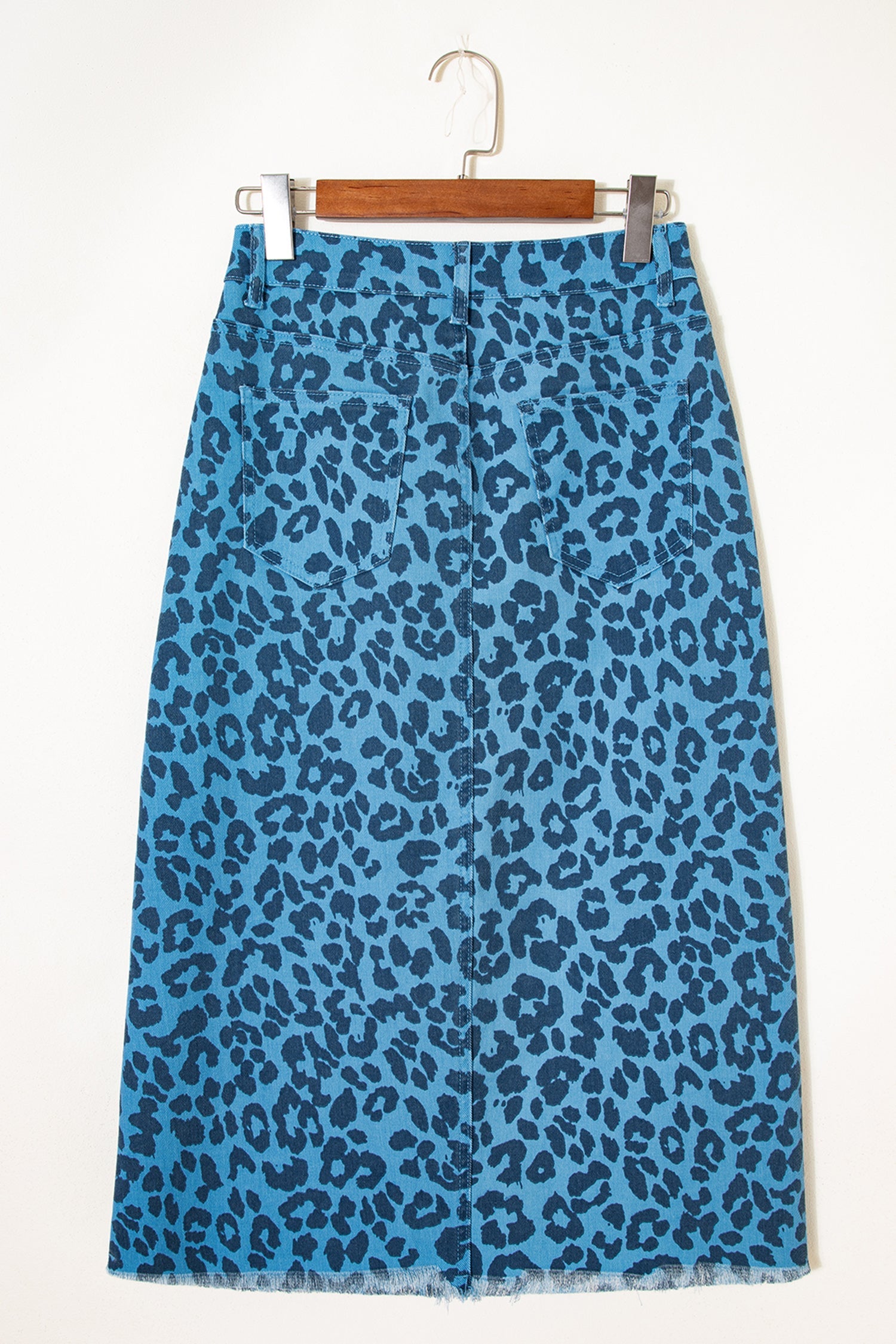Leopard Denim Frayed Split Denim Midi Skirt - eAura