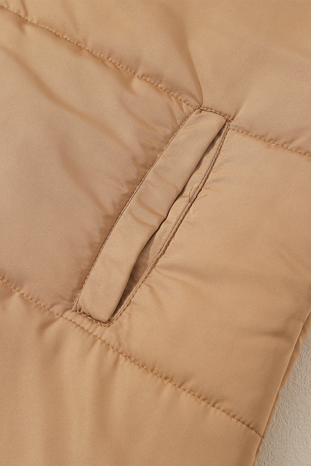 Oversized Stand Collar Zip Winter Vest – Khaki