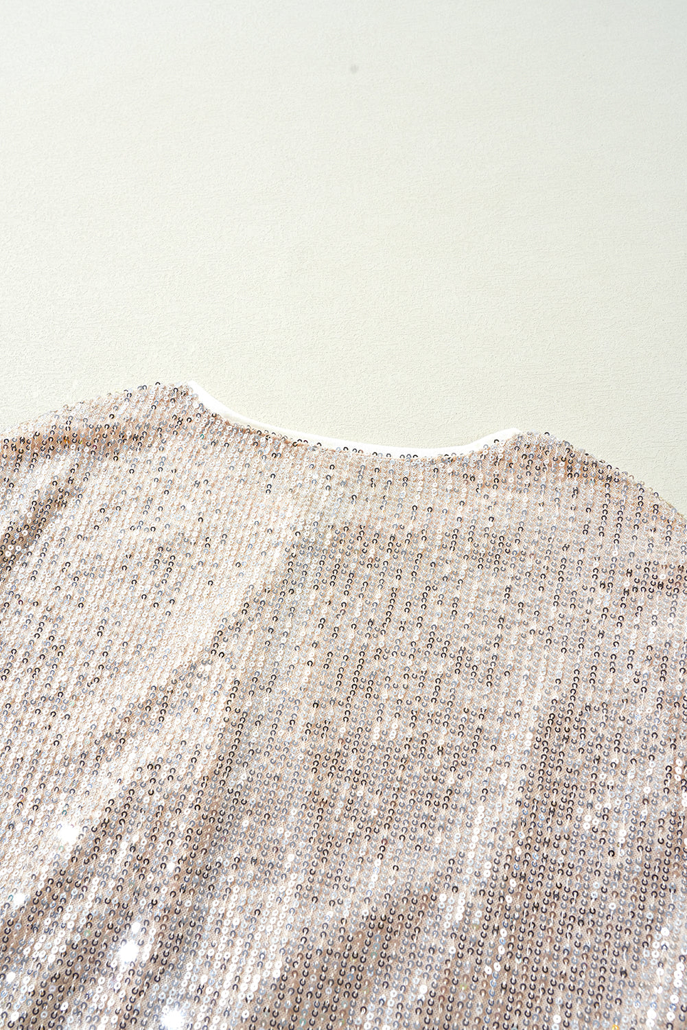 Apricot Sequin Zip up Round Neck Long Sleeve Jacket eAura