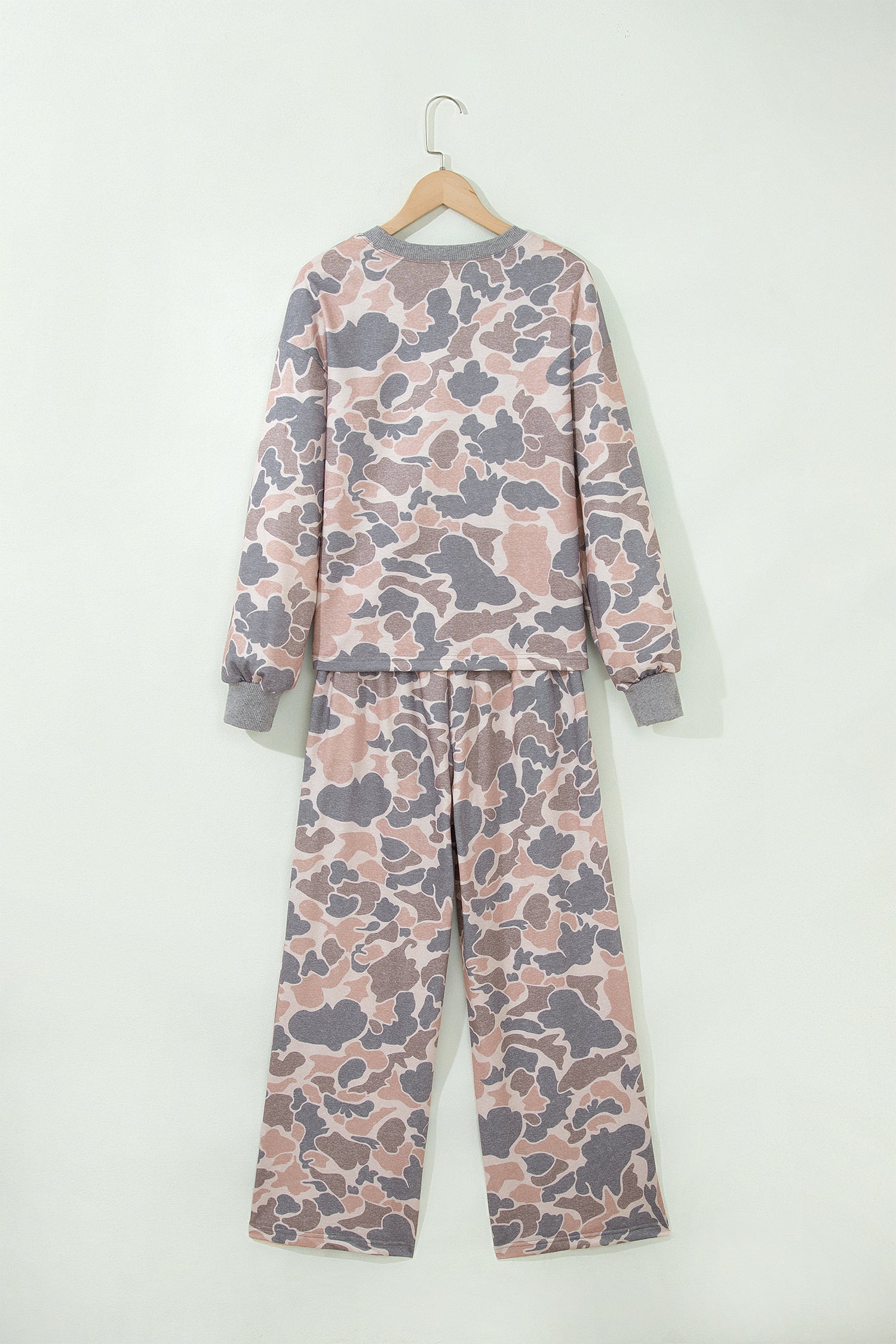 Camouflage Print Long Sleeve Top Loose 2pcs Pants Set – Multicolour