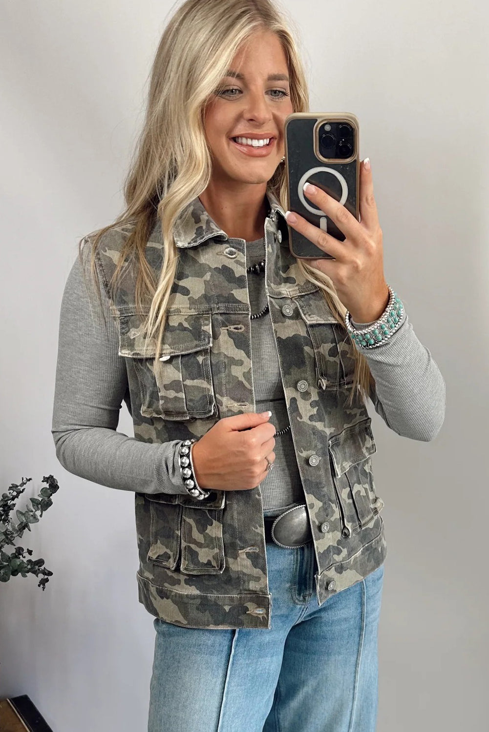 Green Camo Cargo Denim Vest - eAura