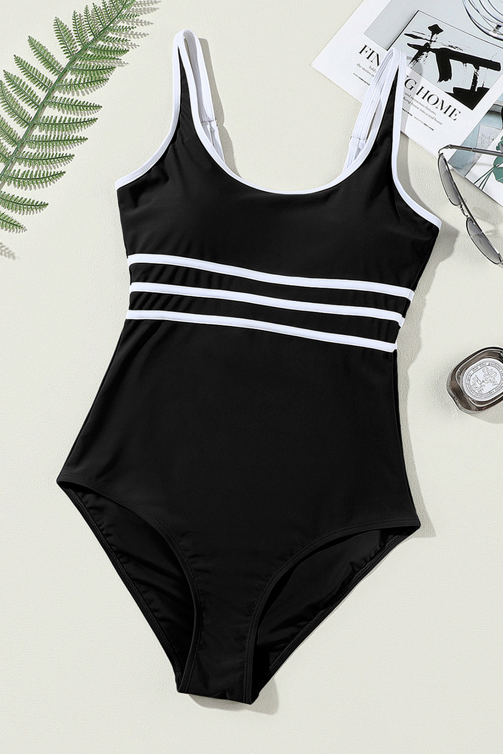 Black Contrast Trim Colourblock U Neck One Piece Swimwear eAura