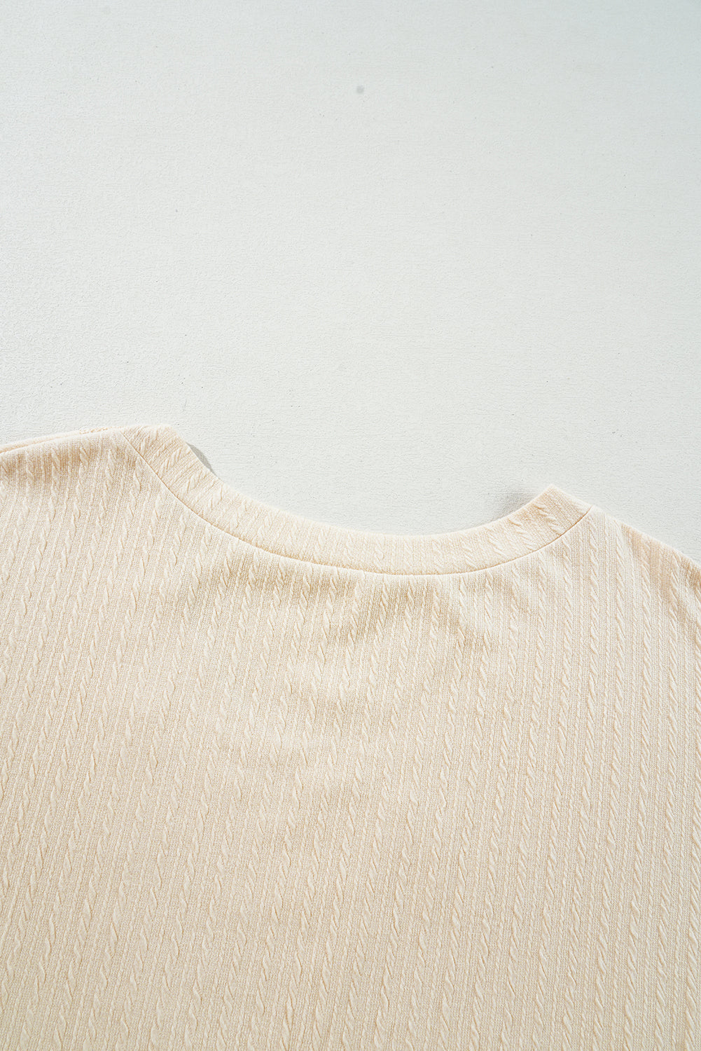 Beige Lace Crochet Patched Cable Textured Cuffed Short Sleeve Plus Size Top BB Fashion Outlet