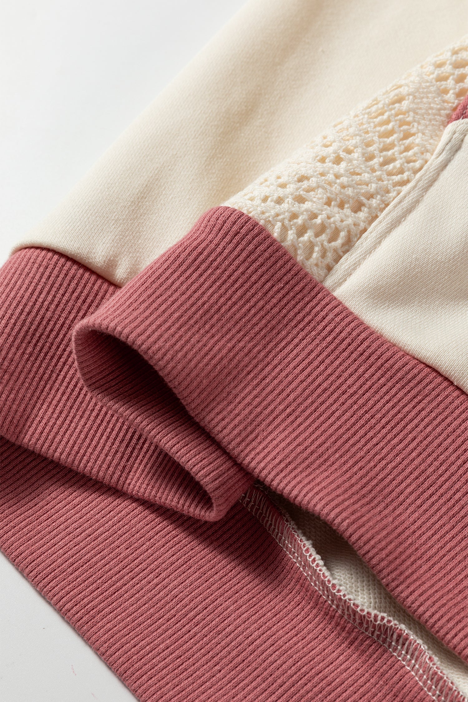 Contrast Trim Crochet Knit Exposed Seam Hoodie - eAura