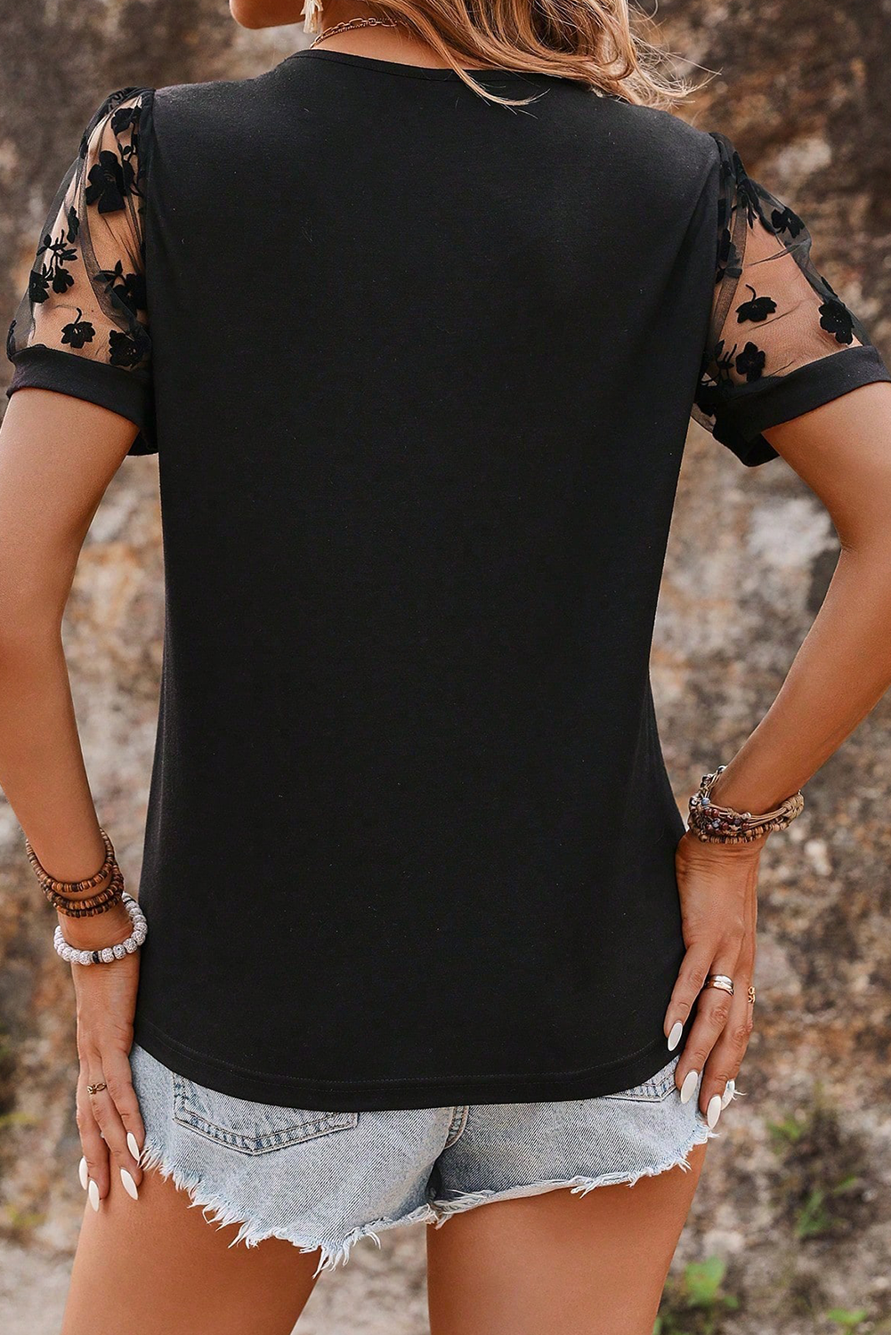 Black Flora Lace Patchwork Crew Neck T Shirt Dear-Lover Dropshipping