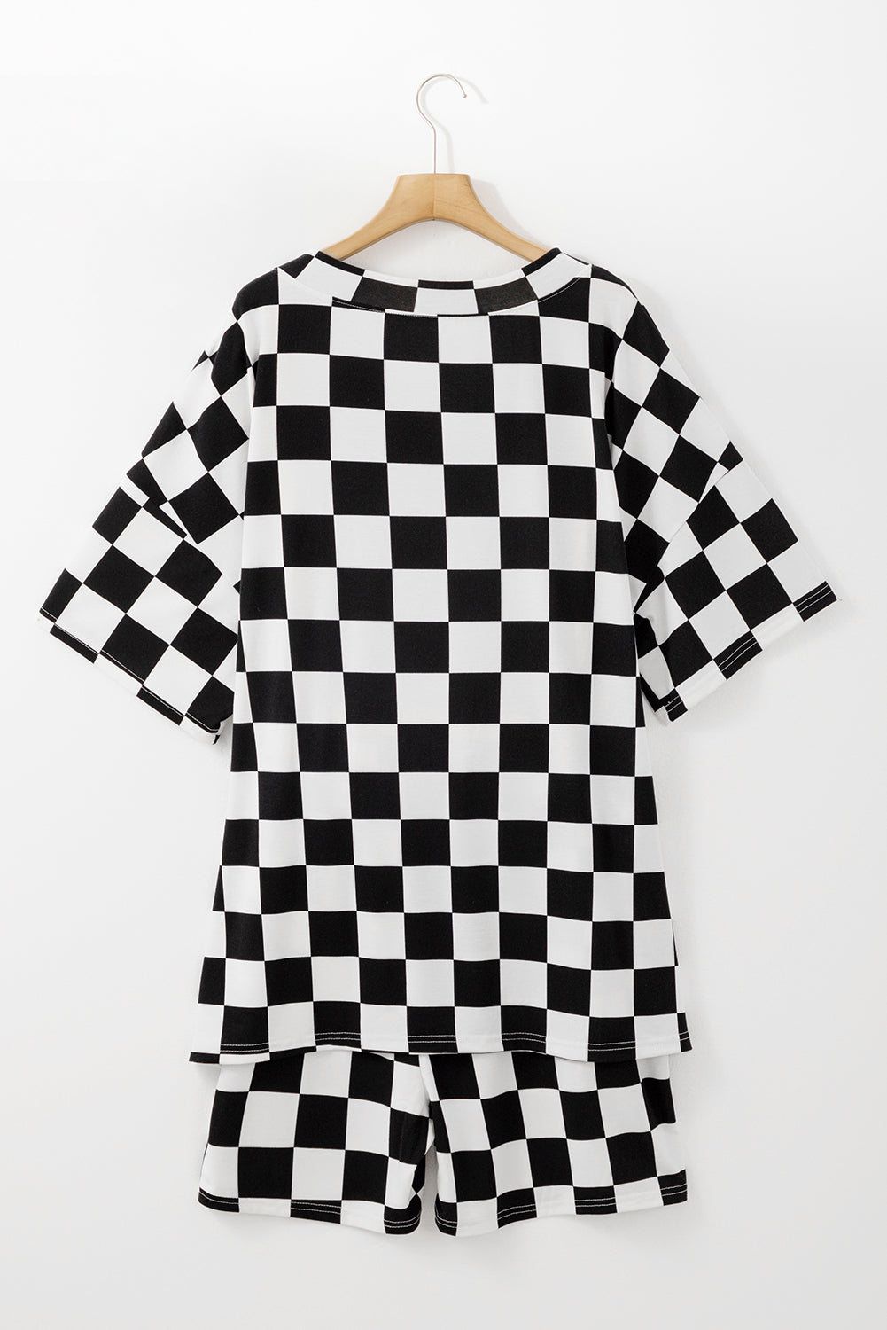 Black Checkered Pattern Tee and Shorts Plus Size Two Piece Set BB Fashion Outlet