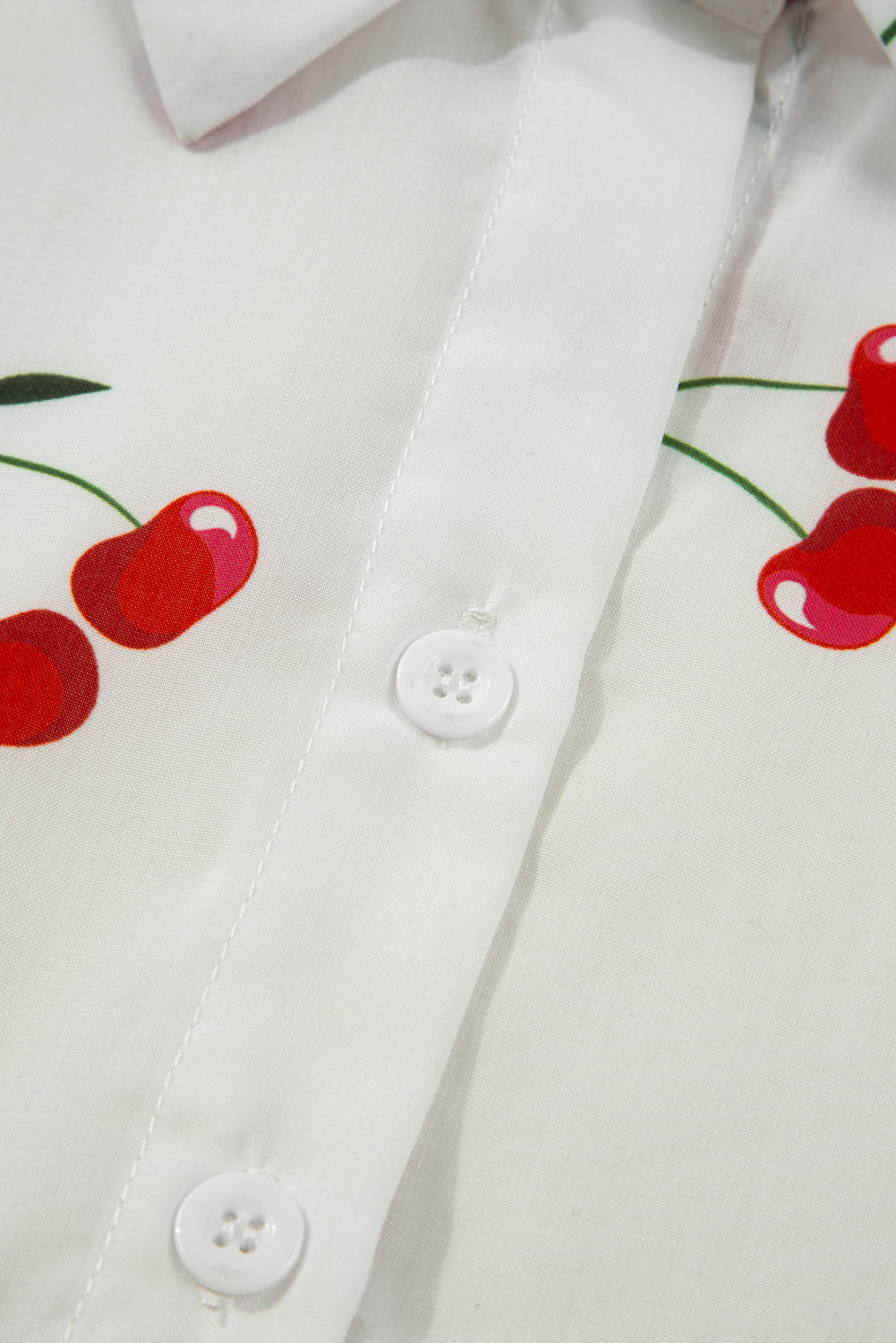 White Cherry Print Collared Frilled Babydoll Blouse - eAura
