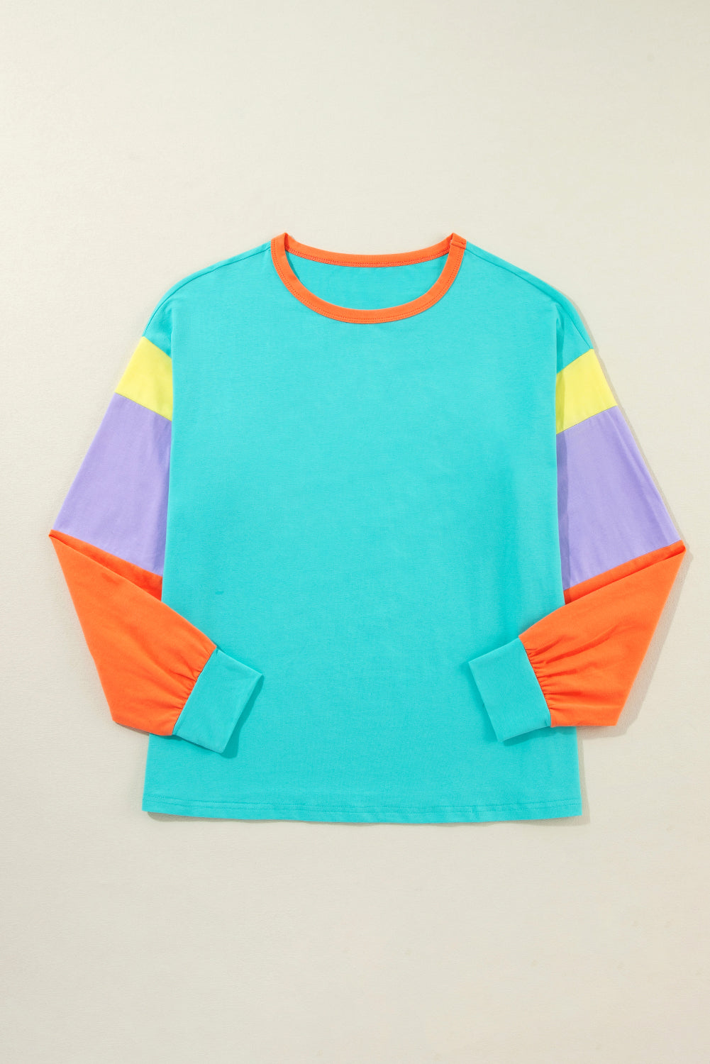 Dark Blue Colourblock Patchwork Long Sleeve Loose Top eAura