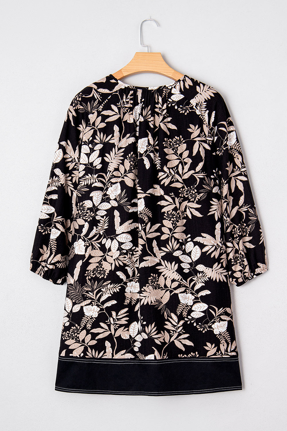 Botanical Print Split Neck Mini Dress - eAura
