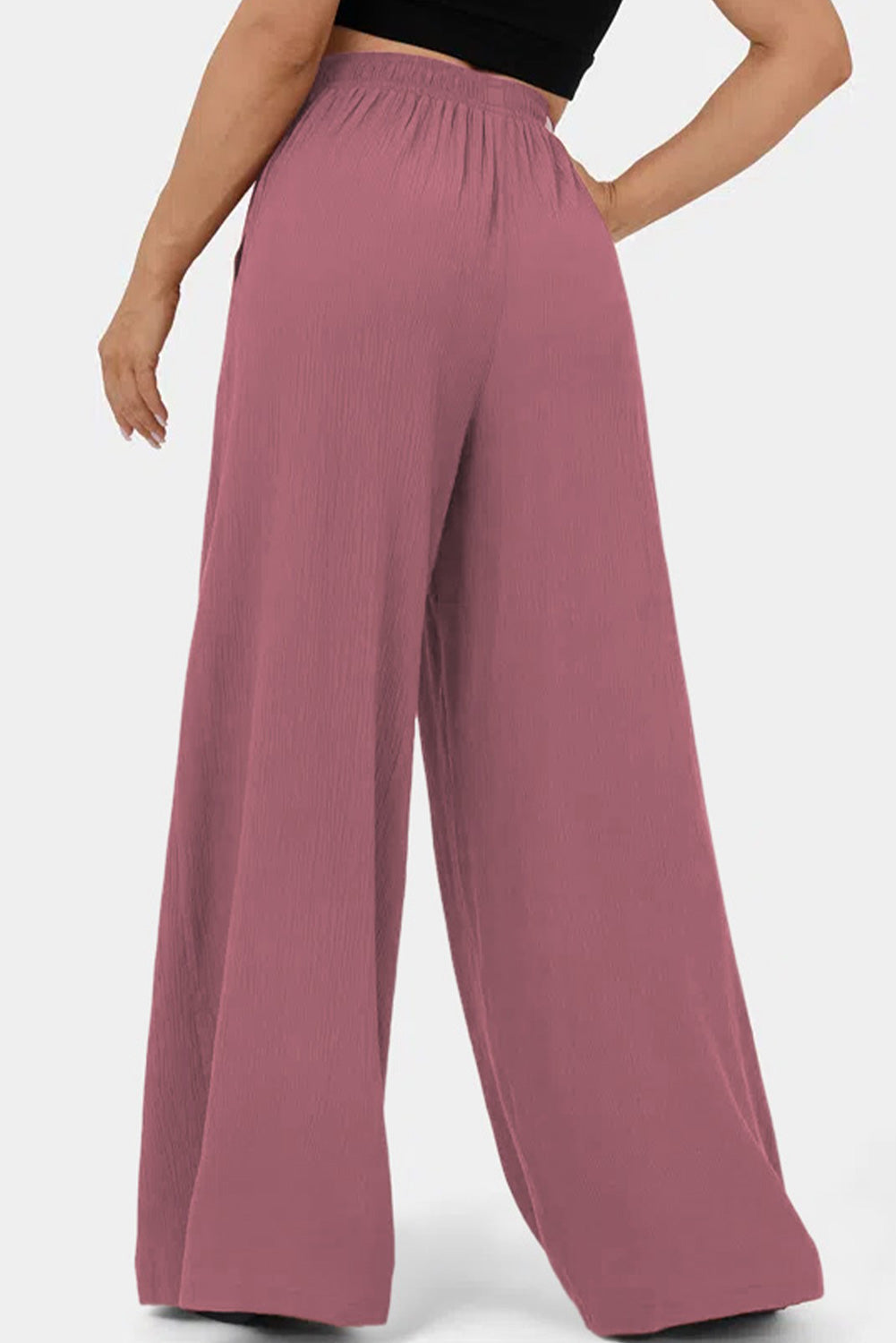 Coffee High Waisted Tie Front Side Pocket Wide Leg Flowy Casual Pants Dear-Lover Dropshipping