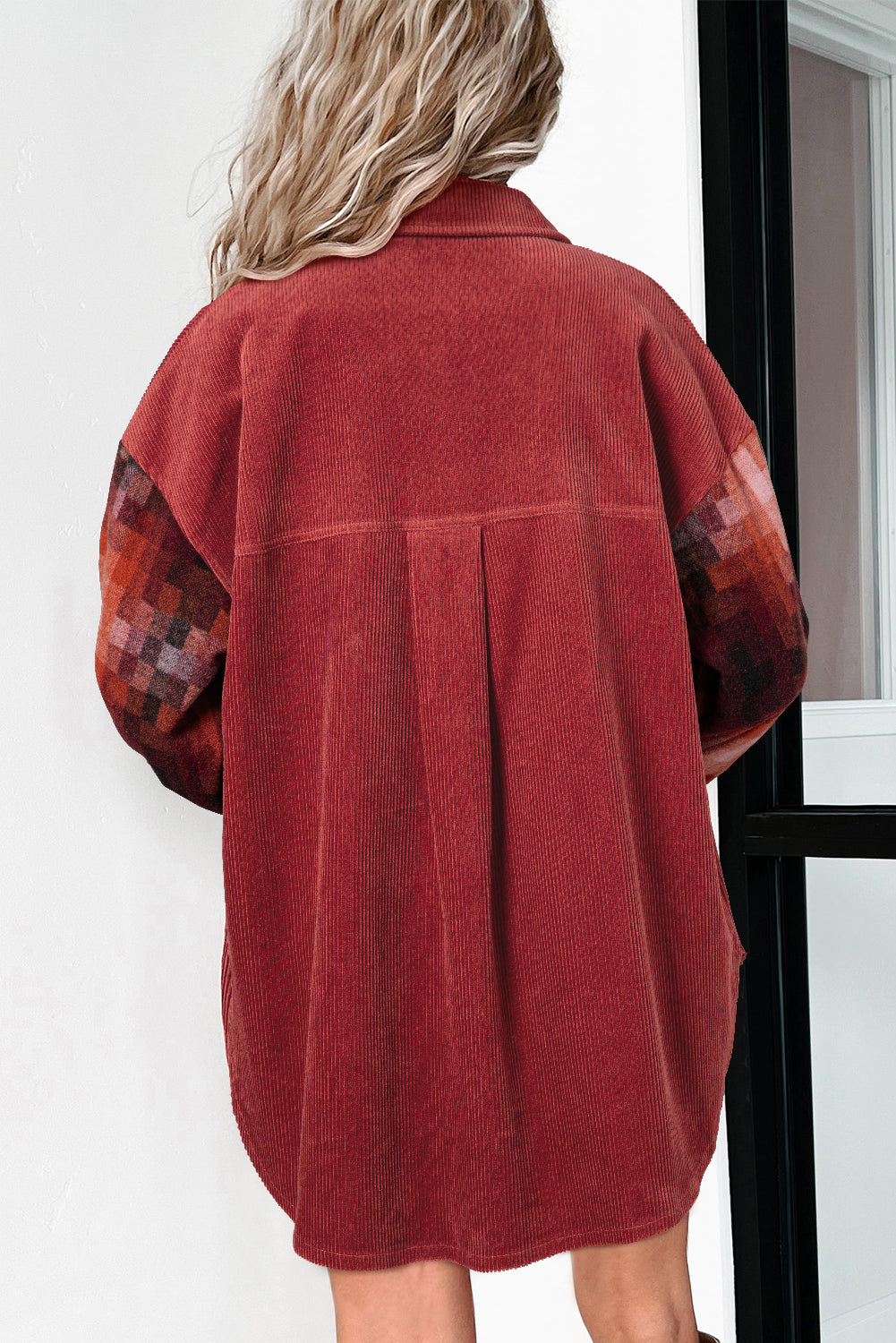 Gold Flame Checker Patchwork Raw Edge Oversized Corduroy Jacket eAura