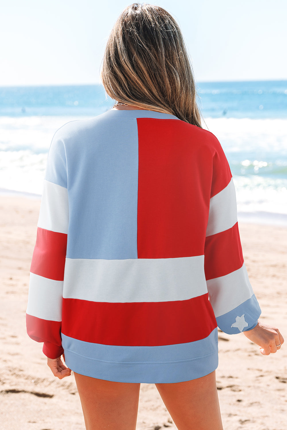 Multicolour American Flag Vintage Oversized Pullover Sweatshirt - eAura
