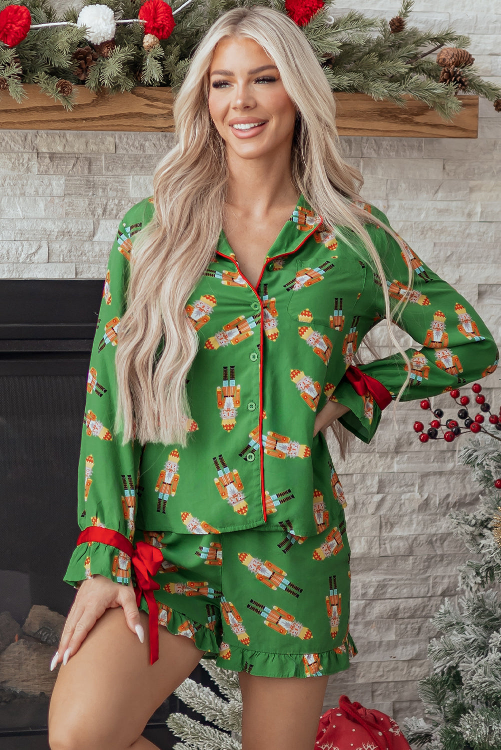 Christmas Candy Bow Knot Pyjama Shorts Set - eAura