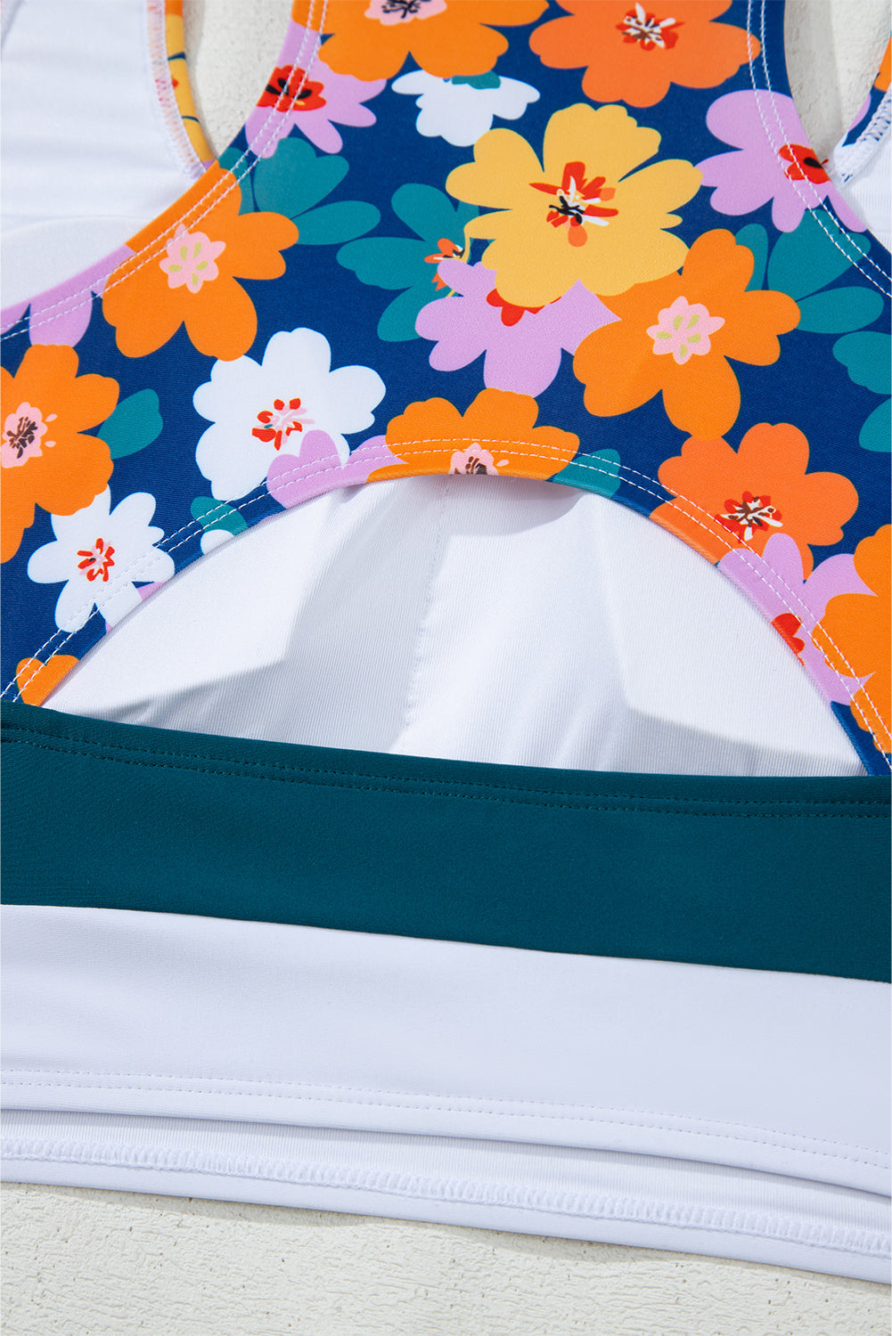 Green Floral Print Racerback Cutout High Waist 2pcs Bikini eAura