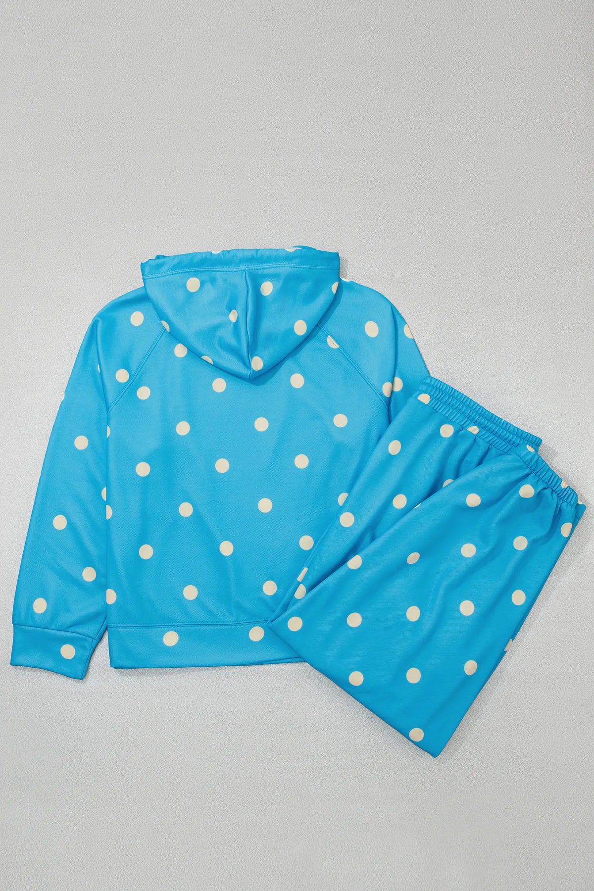 Polka Dot Hooded Drawstring Long Sleeve Plus Size Set – Blue