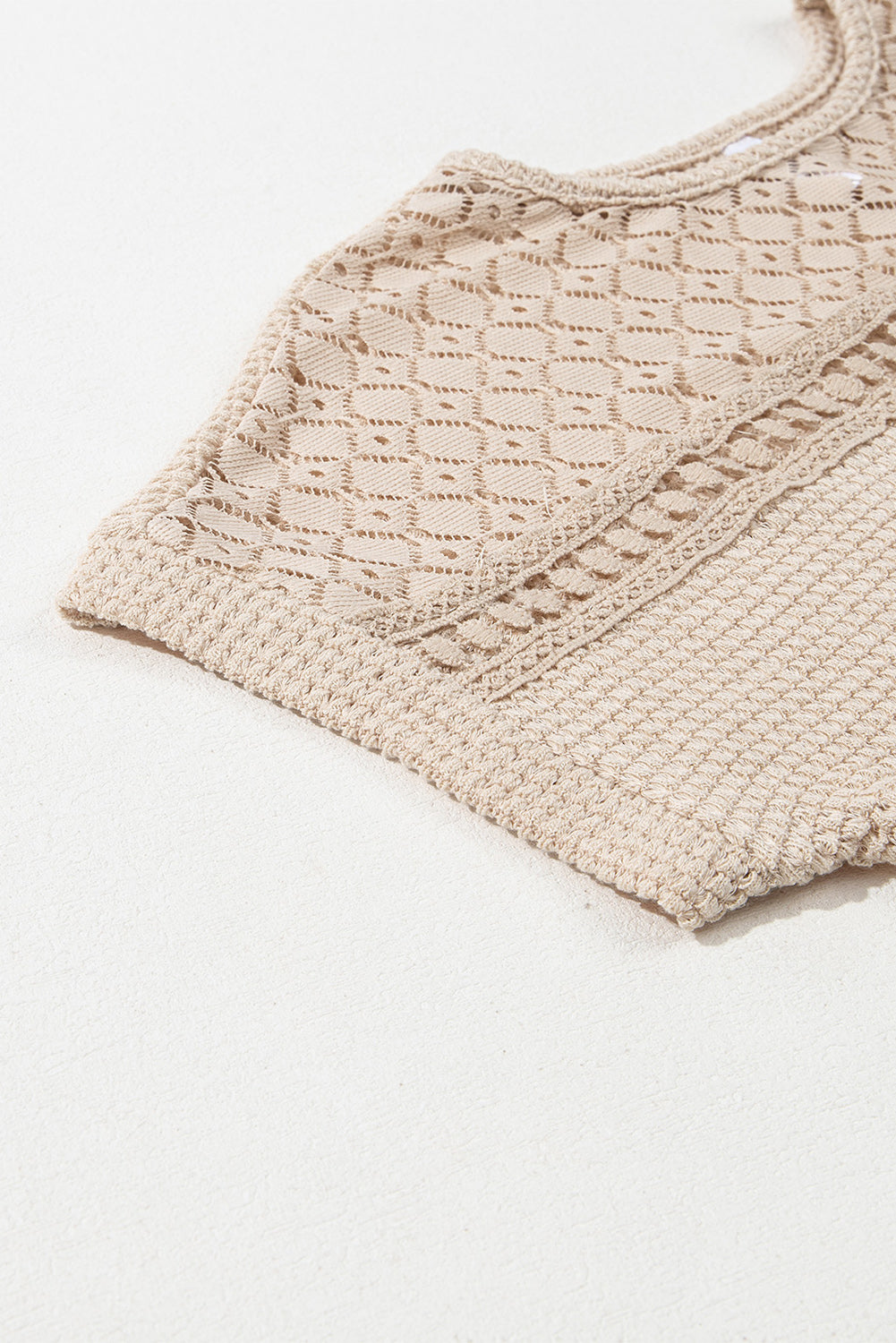 Oatmeal Lace Patchwork Waffle Short Sleeve Top eAura