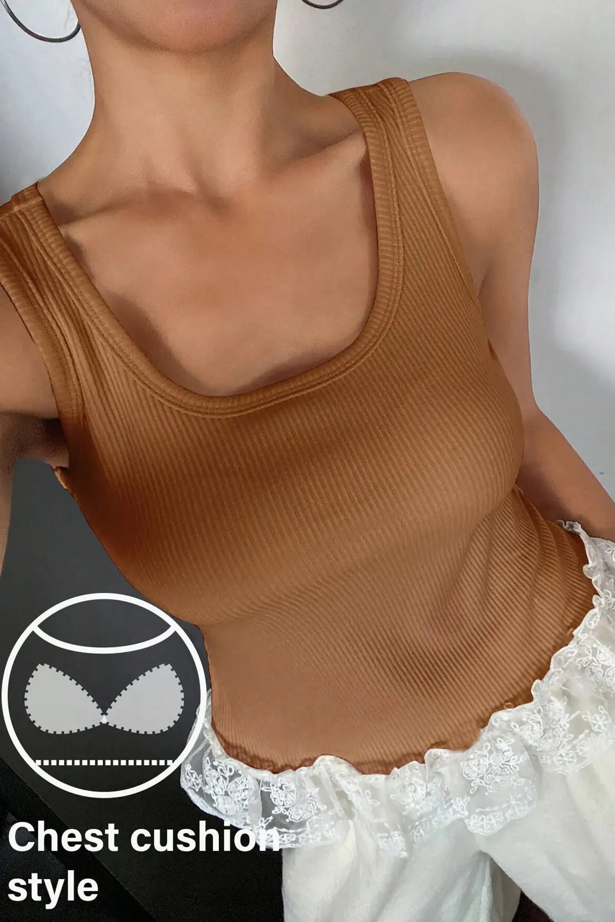 Ribbed Knit Sweet Lace Hem Vest – Beige