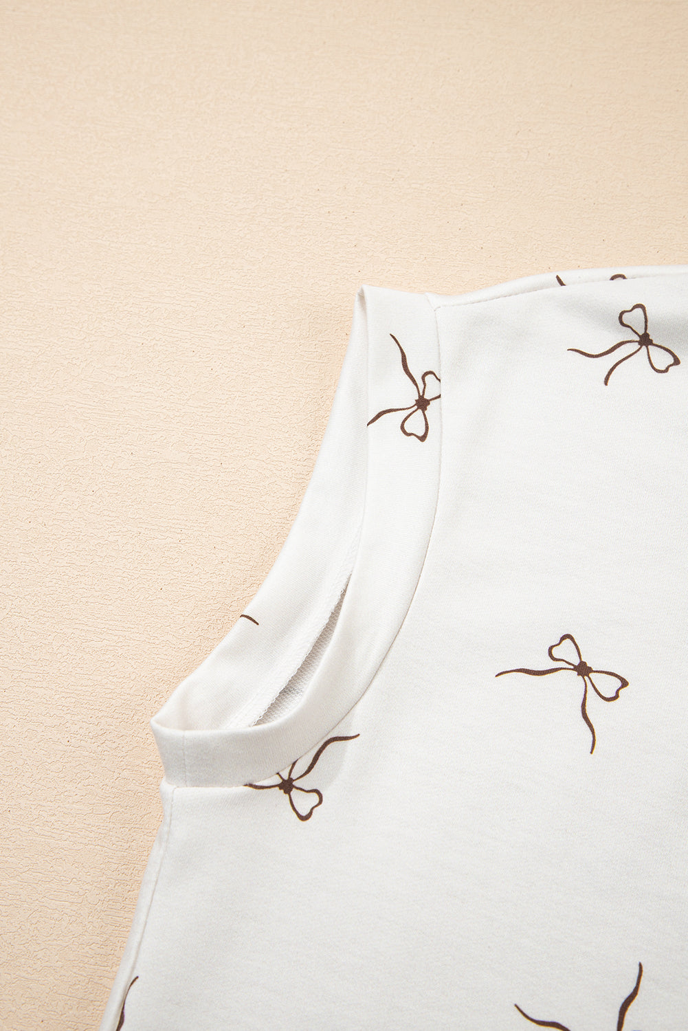 Beige Bow Print Half Zip Tank and Shorts 2pcs Set eAura