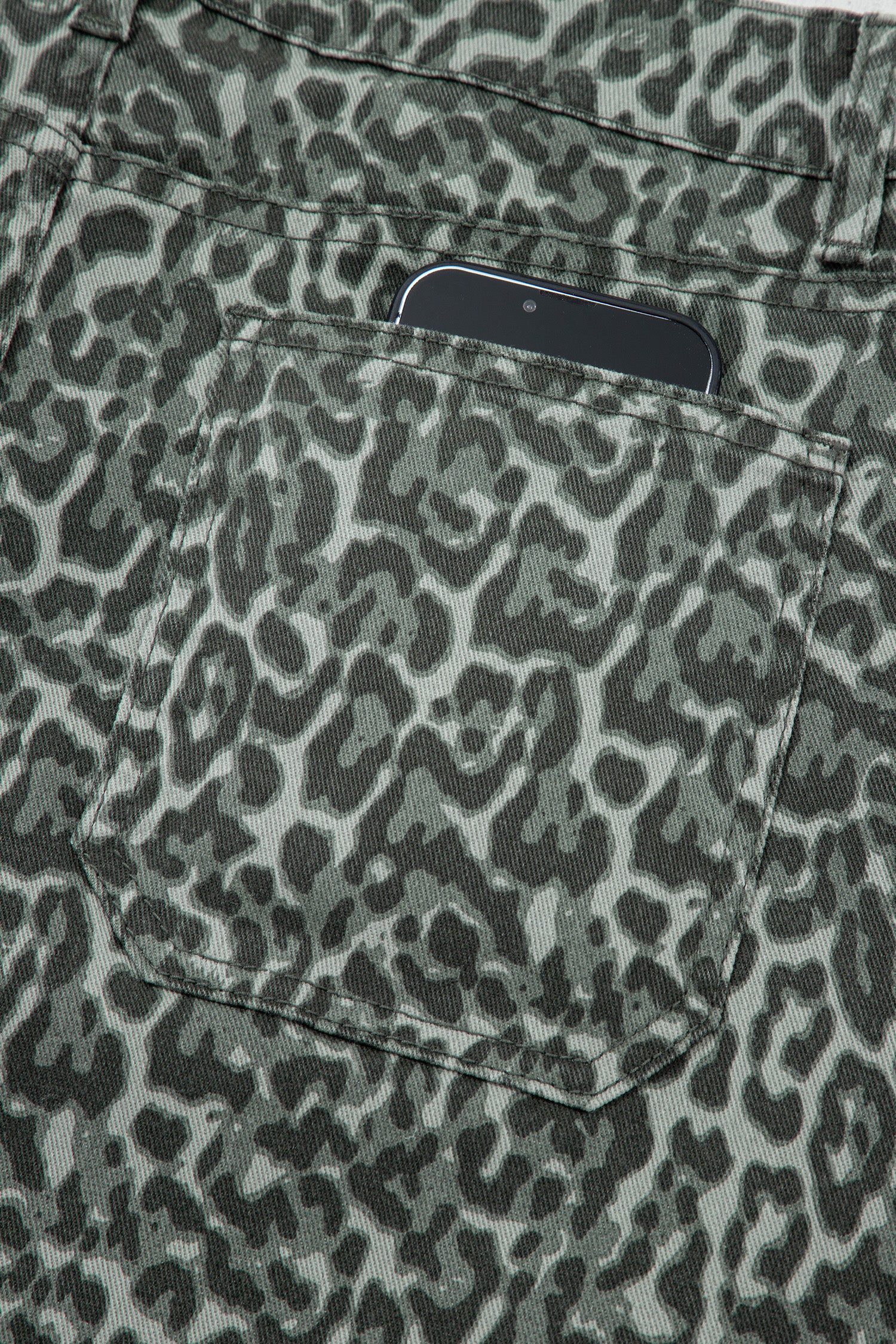 Leopard Frayed Edge Wide Leg High Waist Jeans