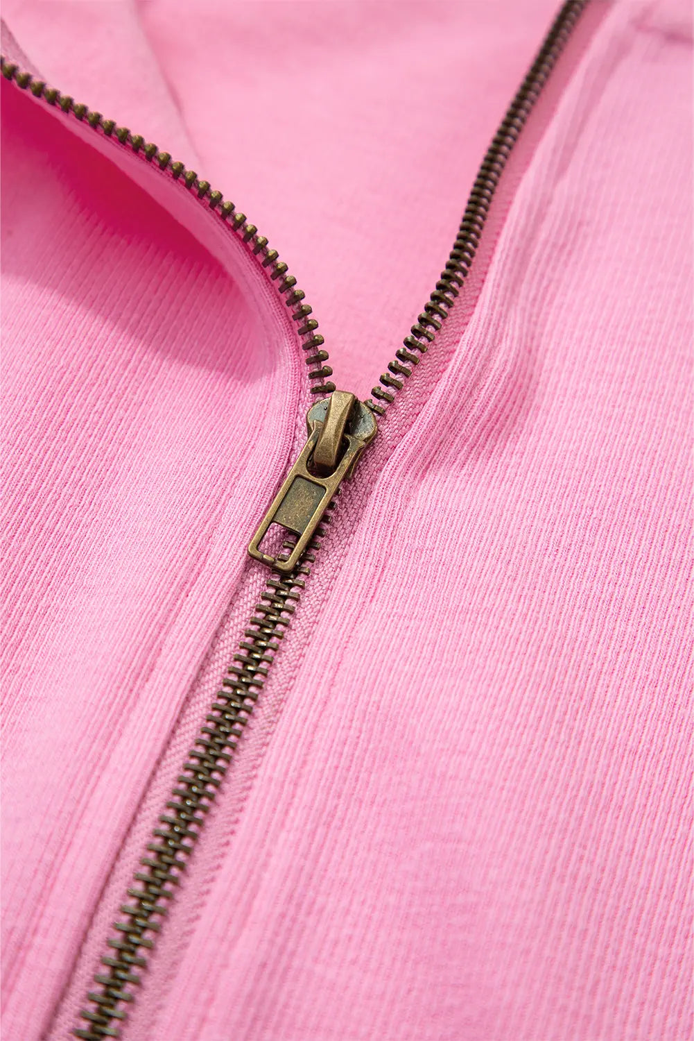 Solid Colour Ribbed Zip Up Drawstring Hooded Jacket – Sachet Pink