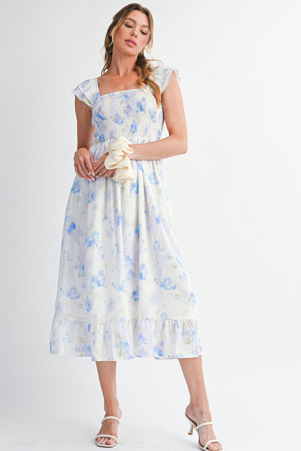 Floral Smocked  Ruffle Sleeveless Long Dress