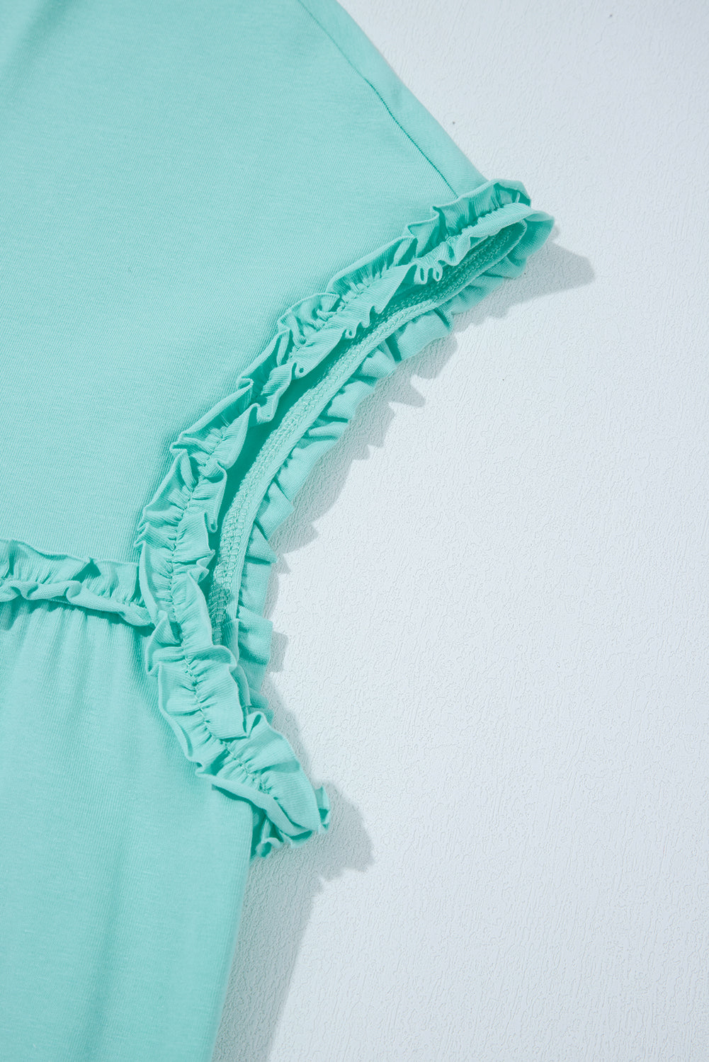 Mint Green Frilled Trim Crew Neck Loose Fit Mini Dress eAura
