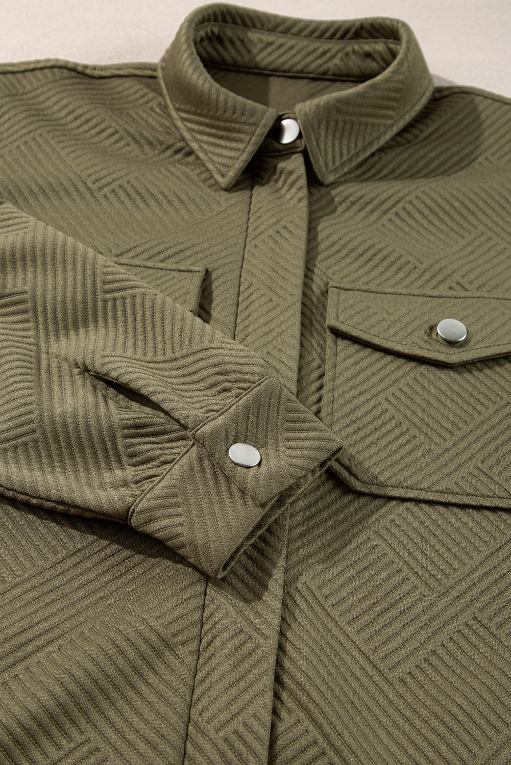 Solid Color Zip Up Button Flap Pocket Shirt Collar Jackets – Blackish Green