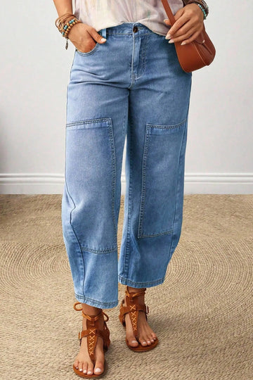 Decorative Seam Patchwork Detail Solid Colour Jeans