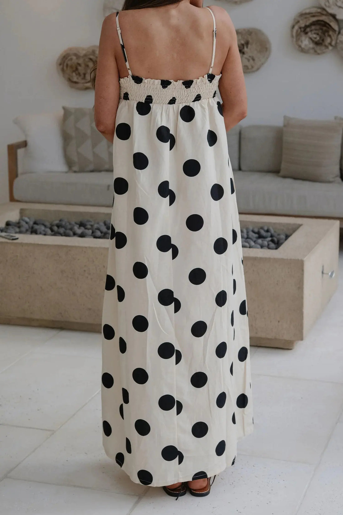 White Polka Dot Spaghetti Strap Maxi Dress