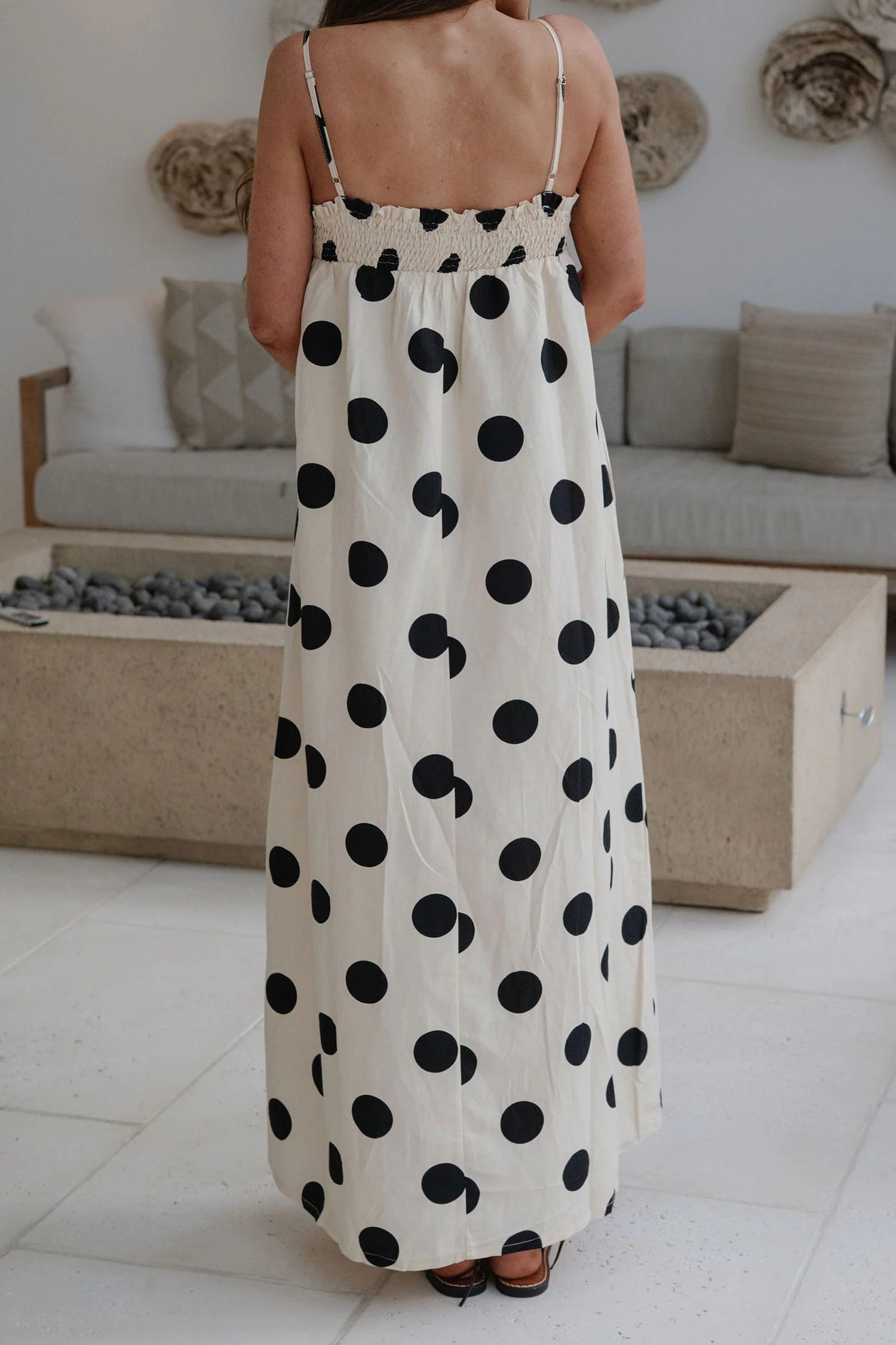 White Polka Dot Spaghetti Strap Maxi Dress