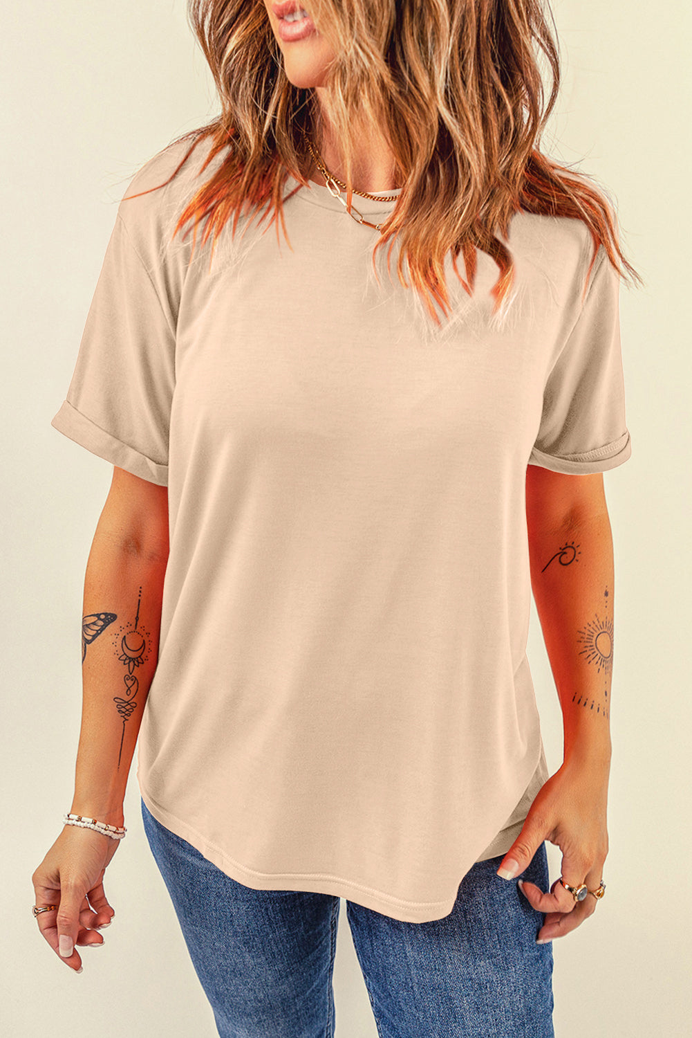 Casual Plain Crew Neck Tee T-Shirt