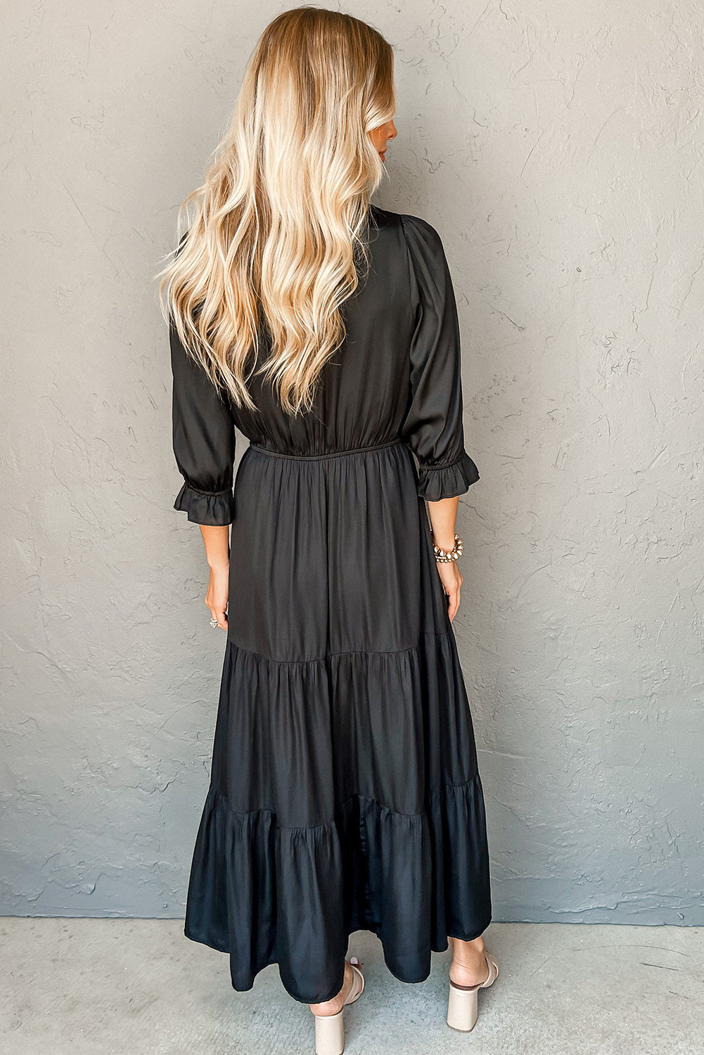Bracelet Sleeve V-Neck Tiered Maxi Dress - eAura