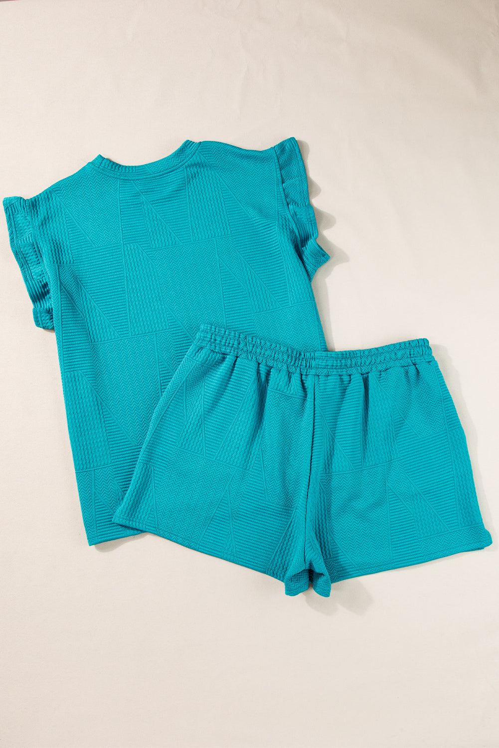 Skobeloff Textured Ruffle Split Top and Drawstring Shorts eAura