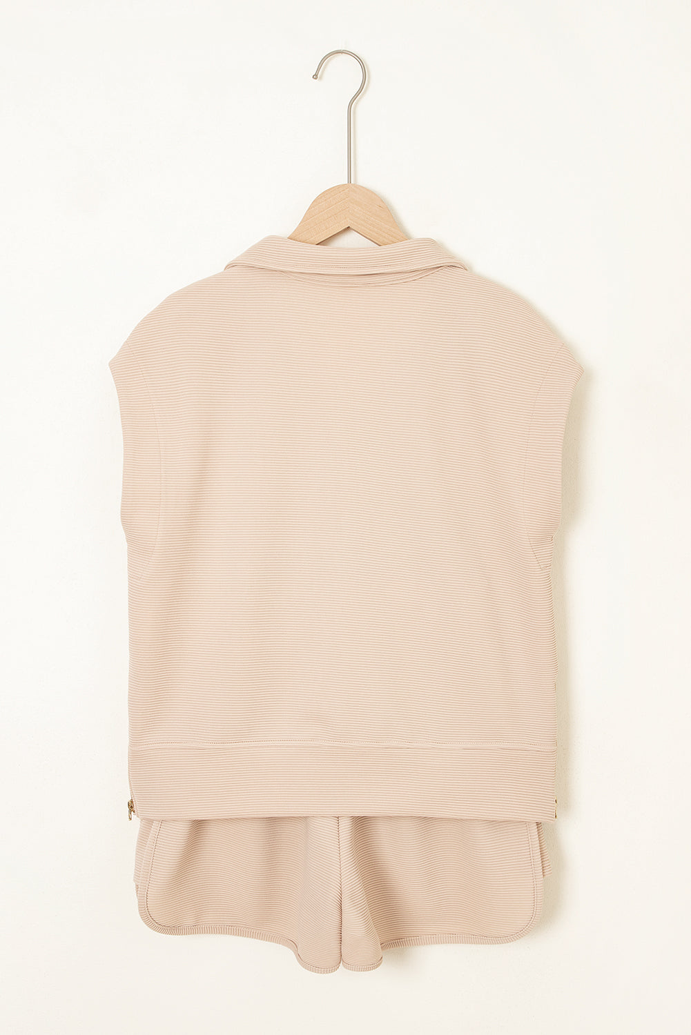 Textured Half Zip Kangaroo Pocket Top Drawstring Shorts Set Co-ord eAura