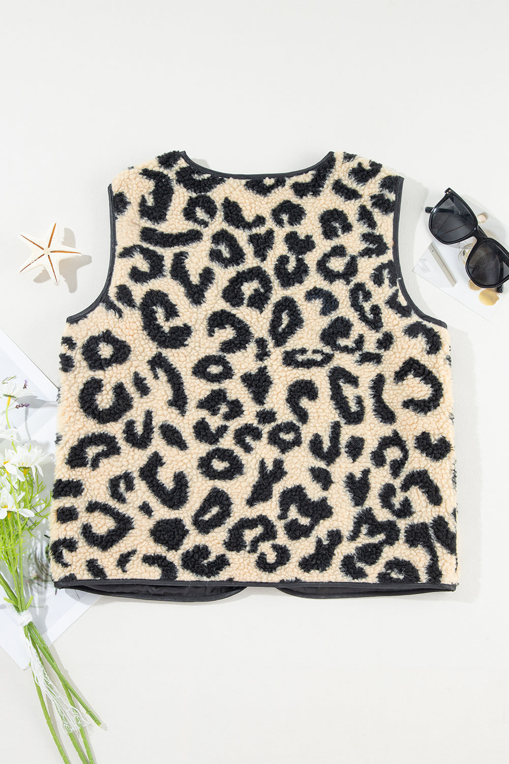 Leopard Print Sherpa Vest Coat – Black