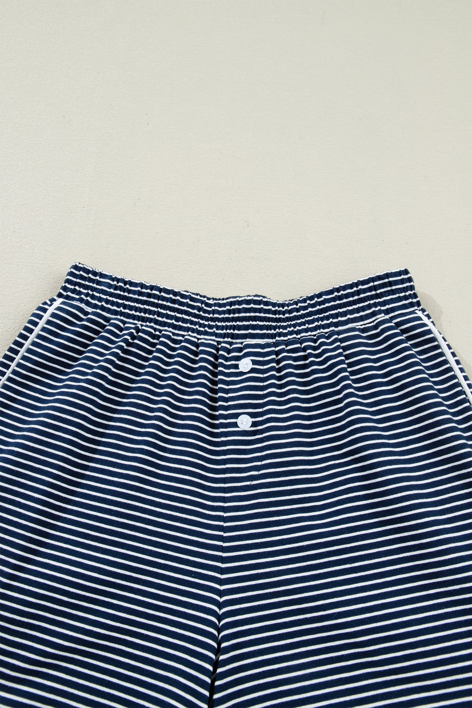 Stripe Drop Shoulder Long Sleeve Tee and Buttoned Shorts Pyjama Set - Loungewear & Sleepwear/Pyjama