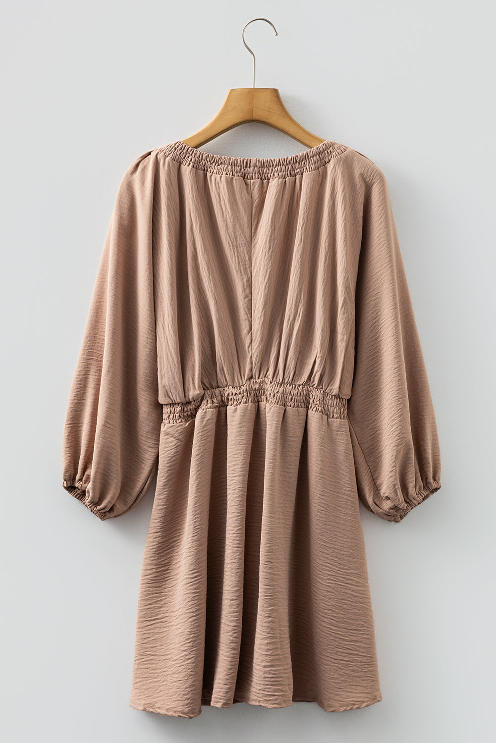 Deep V-Neck Bubble Sleeve Smocked Mini Dress - eAura