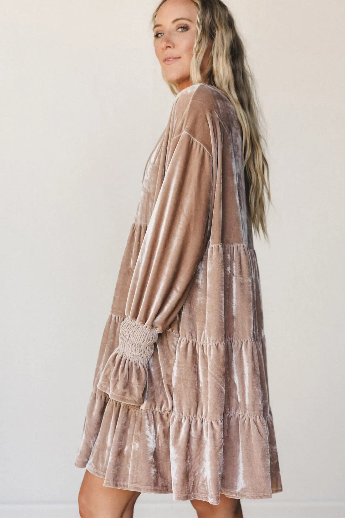 Velvet V-Neck Tiered Mini Dress