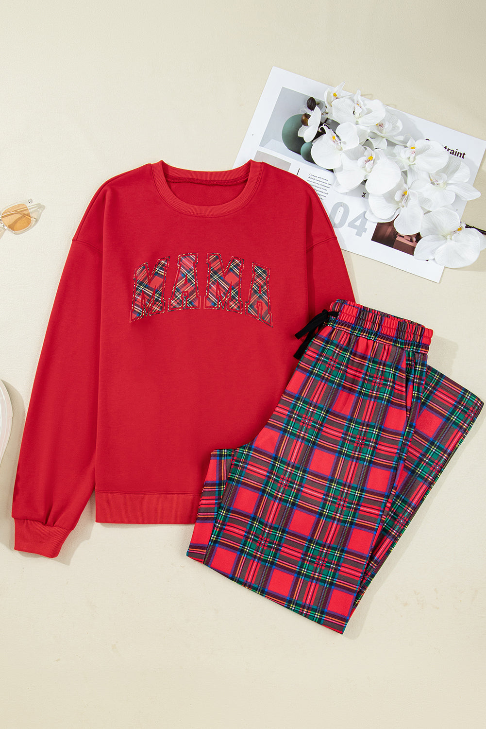 Plaid Mama Graphic Christmas Holiday Crewneck PJs eAura